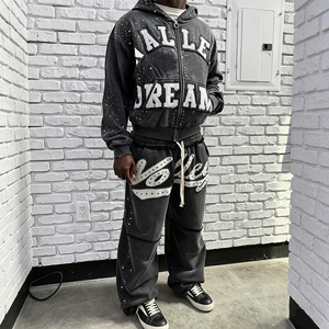 <span class=keywords><strong>Pantalones</strong></span> <span class=keywords><strong>de</strong></span> chándal holgados para <span class=keywords><strong>hombre</strong></span>, <span class=keywords><strong>de</strong></span> felpa francesa, estilo urbano, joggers, 100% algodón, con pedrería, <span class=keywords><strong>de</strong></span> pierna ancha y recta - Product Image 2