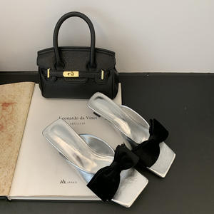 Sandalias de verano de una sola tira de seda satinada, sandalias de tacón alto estilo europeo, elegantes y modernas sandalias de tacón grueso para mujer - Product Image 6