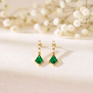 Natural Emerald Green Gemstone Kite Shape <b>Earrings</b> Minimalist CZ Drop <b>Earrings</b> in 925 Sterling Silver Dainty <b>Dangle</b> Jewelry Gift - Product Image 1