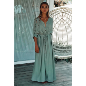 Venta al por mayor de ropa de mujer de diseño único verde y blanco <span class=keywords><strong>camisa</strong></span> informal <span class=keywords><strong>falda</strong></span> <span class=keywords><strong>con</strong></span> cinturón - Product Image 1