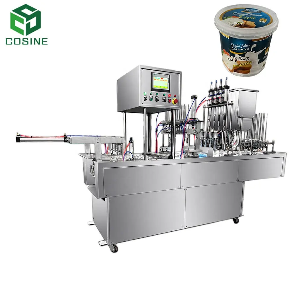 Automatic plastic paper cup water filling sealing machine for cheese sour cream packing