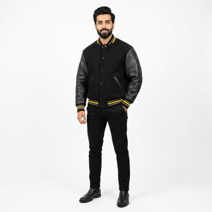 New Best Style Men's Varsity Jacket Stand Collar Front Logo 100% Cotton Winter Wear <b>High</b> Quality Quick Dry Breathable Knitted - Product Image 1