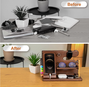 Moderna Base <span class=keywords><strong>de</strong></span> Carga para Teléfono <span class=keywords><strong>de</strong></span> Madera, Organizador <span class=keywords><strong>de</strong></span> Escritorio y Mesita <span class=keywords><strong>de</strong></span> Noche para Hombre con Accesorios <span class=keywords><strong>de</strong></span> Escritorio - Product Image 3