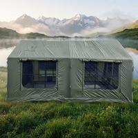 Tente de camping de luxe gonflable double couche quatre saisons, imperméable, portable, avec deux chambres et un salon, installation facile, 4x3m