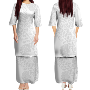 Nuova vendita calda regalo personalizzato per la festa della mamma bianco Sunday Design polinesiano tribale Samoa Puletasi vestito donna <span class=keywords><strong>abito</strong></span> <span class=keywords><strong>lungo</strong></span> due pezzi - Product Image 1