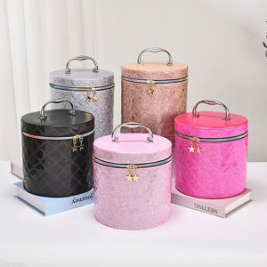 Étui à maquillage cylindrique rond, grande capacité, boîte de rangement cosmétique avec miroir - Product Image 4