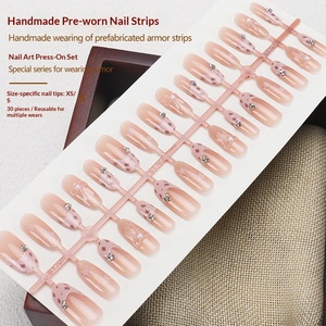Ongles à presser Douyin virals, haut de gamme, faits main, motif léopard français, œil de chat, forme amande, pour femmes - Product Image 3