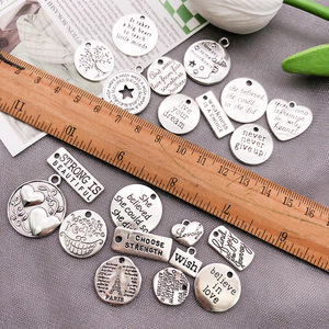 Colgantes de metal de aleación con letras inspiradoras grabadas en plata antigua para accesorios de fabricación de joyería DIY. - Product Image 1