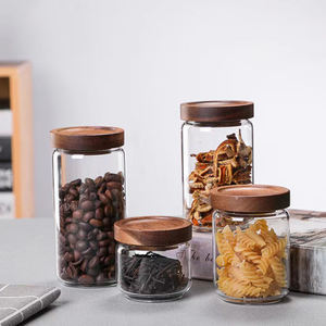Frascos de vidrio de bambú, tarros de especias, tarros de vidrio con tapa de madera para alimentos, OEM/ODM, novedad - Product Image 1