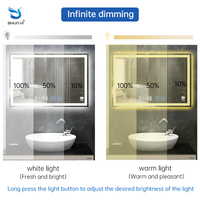 Miroir de salle de bain intelligent 12W/18W/36W 12V avec interrupteur tactile, variateur LED, capteur tactile, affichage de l'heure et de la température, et fonction anti-buée