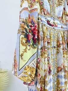 Abito <span class=keywords><strong>da</strong></span> <span class=keywords><strong>sera</strong></span> lungo in seta 100% 2025 stile autunnale <span class=keywords><strong>da</strong></span> donna Sexy con scollo a V stampe floreali <span class=keywords><strong>Vintage</strong></span> con perline a manica lunga Maxi abito evento - Product Image 4