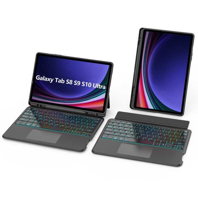 3-in-1 Keyboard Case for Samsung Galaxy Tab S8/S9/S10 Ultra 14.6" with 7-RGB Backlit Touchpad Keyboard Cover
