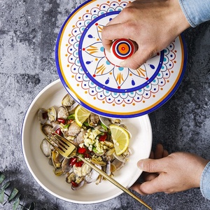 Mediterranean Bohemian Style <b>Large</b> Ceramic Bowl with Lid Soup Bowl Bohemian Salad Bowl - Product Image 4