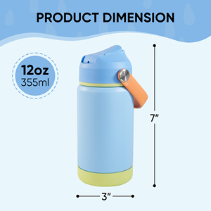 Ensemble de 2 gourdes isothermes pour enfants de 12 oz, en acier inoxydable 304, sans BPA, avec paille rabattable, anti-fuite, bouteille thermique - Product Image 2