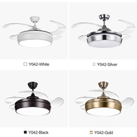 Y042 ventilateur de plafond moderne en or avec lumière et télécommande ABS lame pliant rétractable ventilateur lumière décorative rvb Led ventilateur lampe