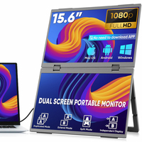 Dual Monitor Foldable 15.6 Inch IPS FHD LED Laptop Screen 360 Degree Foldable Type-C Ports Built-in Speaker Full View Portable
