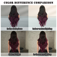 Perruques synthétiques longues ondulées de 30 pouces, noires avec des reflets rose magenta, en fibre résistante à la chaleur, aspect naturel mat, Peluca