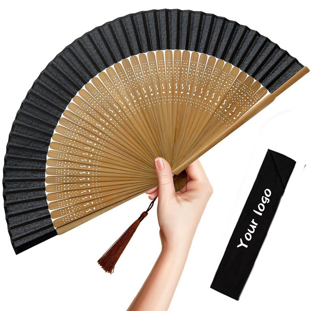 Custom Logo Plain Color Chinese Hand Fan Fabric Silk Bamboo Folding Hand Fan