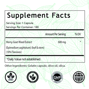 Cápsulas de Hierba de Cabra en Celo (Epimedium) OEM/ODM, Extracto de Epimedium, 600 mg, 180 Cápsulas, Apoya la Energía, la Salud de las Articulaciones y la Inmunidad - Product Image 2