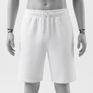 Shorts Bermuda en Coton Blanc pour Homme, Couleur Unie, Décontracté, Taille Mi-Haute, Tricoté, Respirant, Coupe Classique - Product Image 1