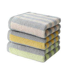 Toalla de Mano a Rayas de Algodón Puro, 33x74 cm, Absorbente, Suave, para Uso Doméstico, Verde, Rosa, Amarillo, Rectangular, Lavable a Máquina - Product Image 2