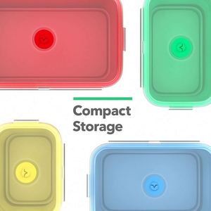 Silicone Food Storage Containers with BPA Free Airtight Plastic Lids Set of 4 <b>Small</b> and Large Collapsible Meal Prep Container - Product Image 5