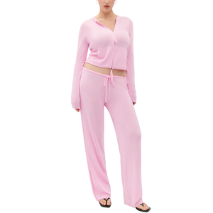 <span class=keywords><strong>Pantalon</strong></span> <span class=keywords><strong>femme</strong></span> en maille transparente OEM, personnalisé en usine, léger, pour l'été, style lounge, côtelé doux, évasé, coupe large, type jogger - Product Image 3