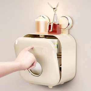 Wall Mounted Toilet <b>Paper</b> Holder Square No Drill Multipurpose <b>Tissue</b> Box Storage Rack With Phone Stand - Product Image 4