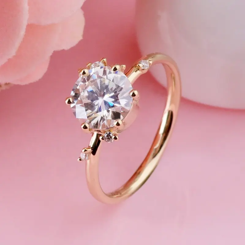 Flame special design 14k yellow gold Bezel setting moissanite diamond ring for girls
