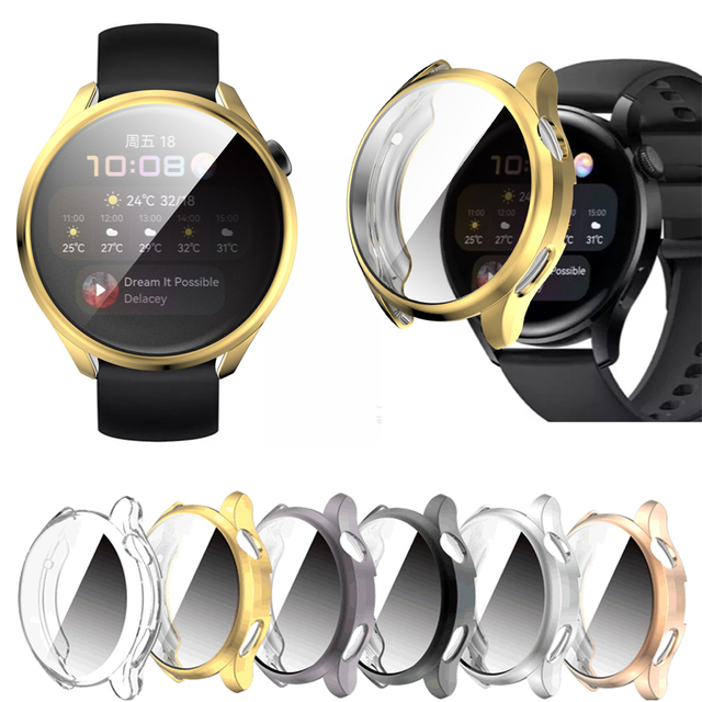 TPU Soft Shell Full Glass Screen Protector Case Frame for Huawei Watch 3/3 Pro 48/46mm Smartwatch 3pro Protective Bumper Cover