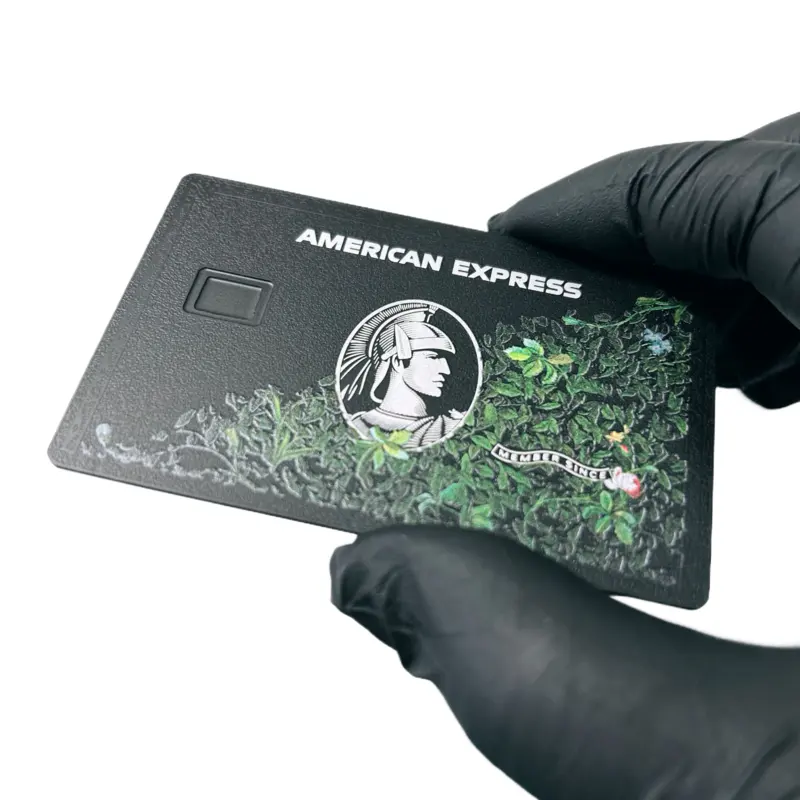 Carte verte Amex Centurion en métal noir givré de luxe de 0.8mm Carte de crédit en acier inoxydable avec fente pour puce