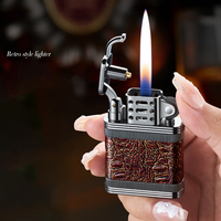 Briquet gonflable vintage transparent coupe-vent meule classique rétro grande capacité briquet à gaz