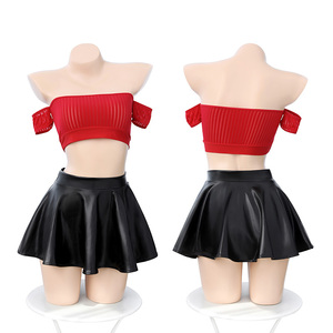 ชุดเซ็กซี่นักเรียนเชียร์ลีดเดอร์ 3 ชิ้น เสื้อเปิดไหล่ลายโปร่งใส กระโปรงหนัง พร้อมจีสตริง รุ่น 6144 - Product Image 6