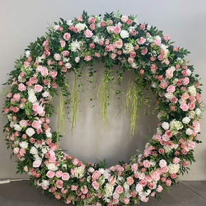 Arche de fleurs artificielles style forêt <span class=keywords><strong>rose</strong></span> et blanc, support rond pour roses et hortensias, décoration de fond pour mariage, fête ou banquet - Product Image 3