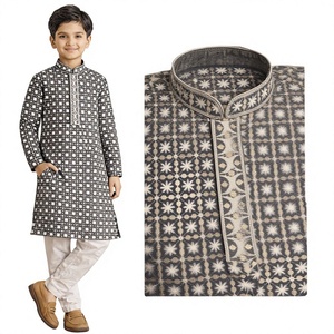 <b>Boys</b> Rayon Sequence <b>Kurta</b> Pajama Set Charcoal Grey Ethnic Festive Wedding Wear Kids Indian Clothing 0-14 Years Wholesale - Product Image 3