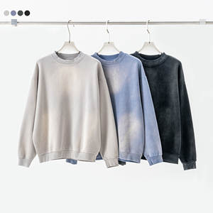 Sudaderas de cuello redondo de lana lavadas Vintage personalizadas 332 gramos mezclas de algodón manga larga de gran tamaño sólido al por mayor Vintage - Product Image 2