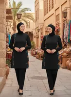 Ensemble 3 pièces style fin et sportif, maillot de bain musulman Burkini pour femme, tenue de bain modeste avec haut hijab et pantalon (sans soutien-gorge intégré) à motif floral