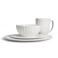 Ensemble d'assiettes, de bols et de tasses en porcelaine texturée blanche - Convient pour les repas à domicile, le service en restaurant, les mariages, les buffets
