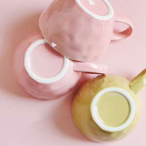 Tazza da <span class=keywords><strong>caffè</strong></span> in ceramica con manico in ceramica per la colazione con farina d'avena in stile giapponese carina a bocca larga goffrata - Product Image 5