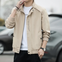 Veste décontractée pour homme vert olive à col montant et fermeture éclair, manteau élégant avec poches obliques et détails à boutons-pression