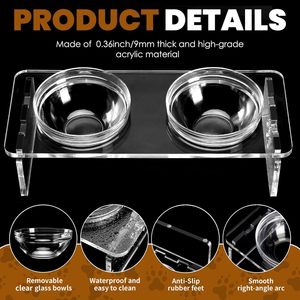 Set mangkuk hewan peliharaan akrilik transparan, dudukan anjing kucing akrilik dengan 2 mangkuk kaca untuk anjing anak anjing kucing - Product Image 5