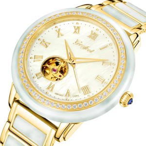 Montres automatiques mécaniques pour couple, livraison directe, en jade blanc naturel, chiffres romains, ajourées, étanches 5 bars, luxe et mode - Product Image 4