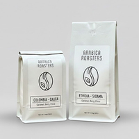 Sachet d'emballage de café personnalisé imprimé, recyclable, blanc, avec valve et fermeture éclair, en aluminium, 1kg, 8oz, 12oz, à fond plat pour grains de café