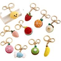 Porte-clés en gros tricoté à la main, motifs fruits mignons (pastèque, orange, fraise), accessoires de sac en crochet