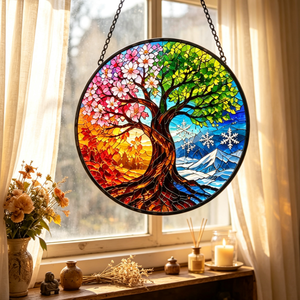 Dropshipping Personalizzato Stampa 3D Quattro Stagioni Albero della Vita Vetro Colorato Acchiappasole Ornamento Campanelli a Vento Arte da Parete Acchiappasole - Product Image 4