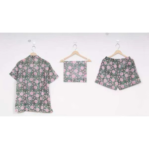 Conjunto de Pijama Corto de Algodón con Estampado Digital Casual de Otoño para Mujer, Cintura Elástica, Transpirable, con Patrón de Letras - Product Image 2