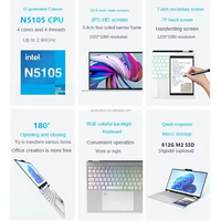 2024 HL156D nouvelle version 15.6 + 7 pouces double moniteur bureau ordinateur portable d'affaires rvb clavier rétro-éclairé Intel N95 SSD 16GB IPS double touche