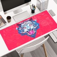 Tapis de souris de jeu antidérapant et imperméable en caoutchouc naturel et tissu, motif animal de dessin animé Tigre rose et bleu, bords cousus, grande taille, en stock