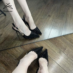 <span class=keywords><strong>Scarpe</strong></span> da donna con tacco alto con tacco alto con tacco alto e tacco <span class=keywords><strong>nero</strong></span> festa estiva nuove <span class=keywords><strong>scarpe</strong></span> sandali con punta - Product Image 4