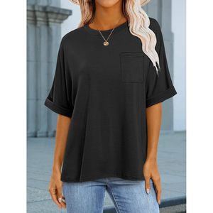 ANRABESS Camiseta holgada de manga corta para mujer, camiseta básica informal de verano con bolsillo, tela de jersey transpirable 100% algodón - Product Image 6